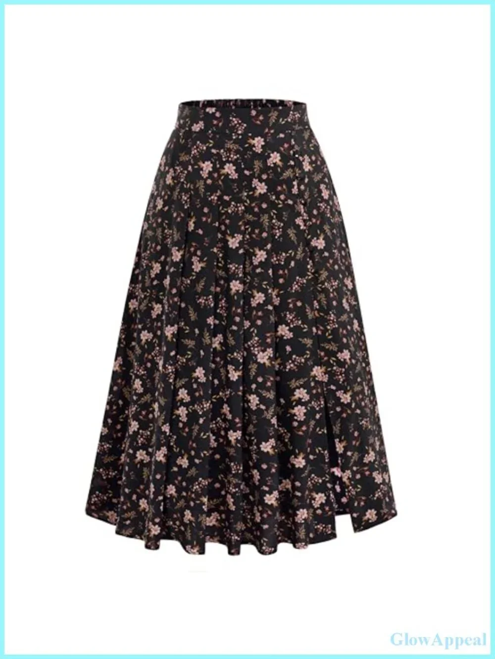 Floral Midi Skirt with Slit High Waist Pleated A-Line Pockets Flowy